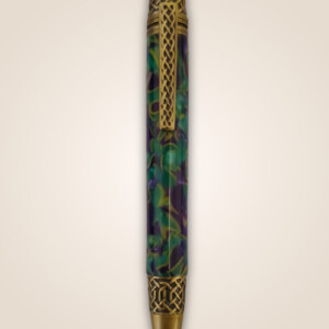 Blue, green and purplish pen, with gold fittings.