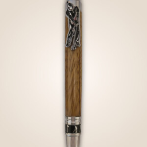 Wooden pen with a golf clip.