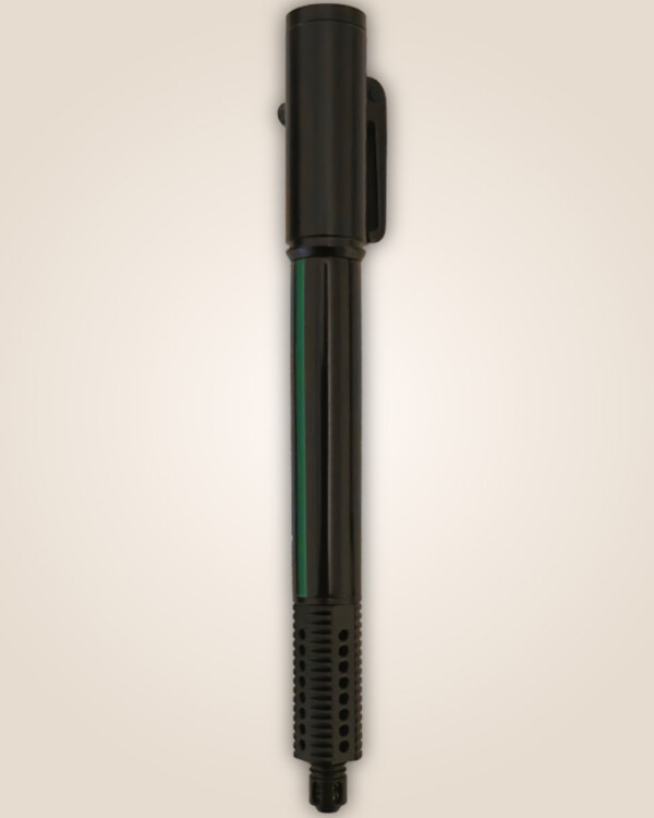 Black and green striped pen resembling a firearm.