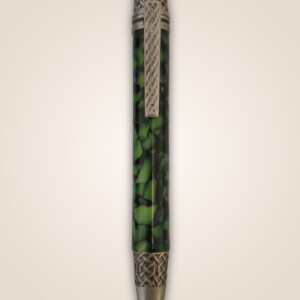Light and dark green artisan pen with silver fittings.